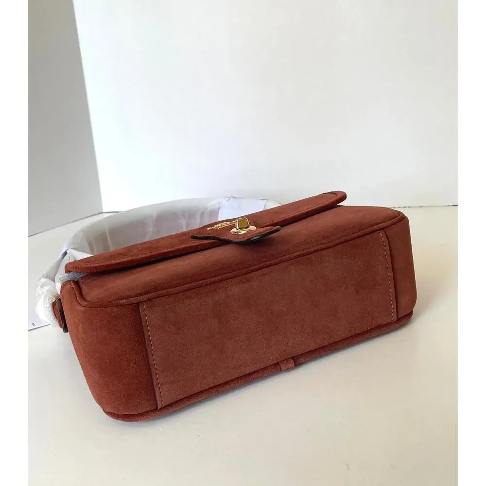 Coach Hadley Convertible Crossbody Bag CEB10 Suede Leather Gold Clay - Picture 8 of 13